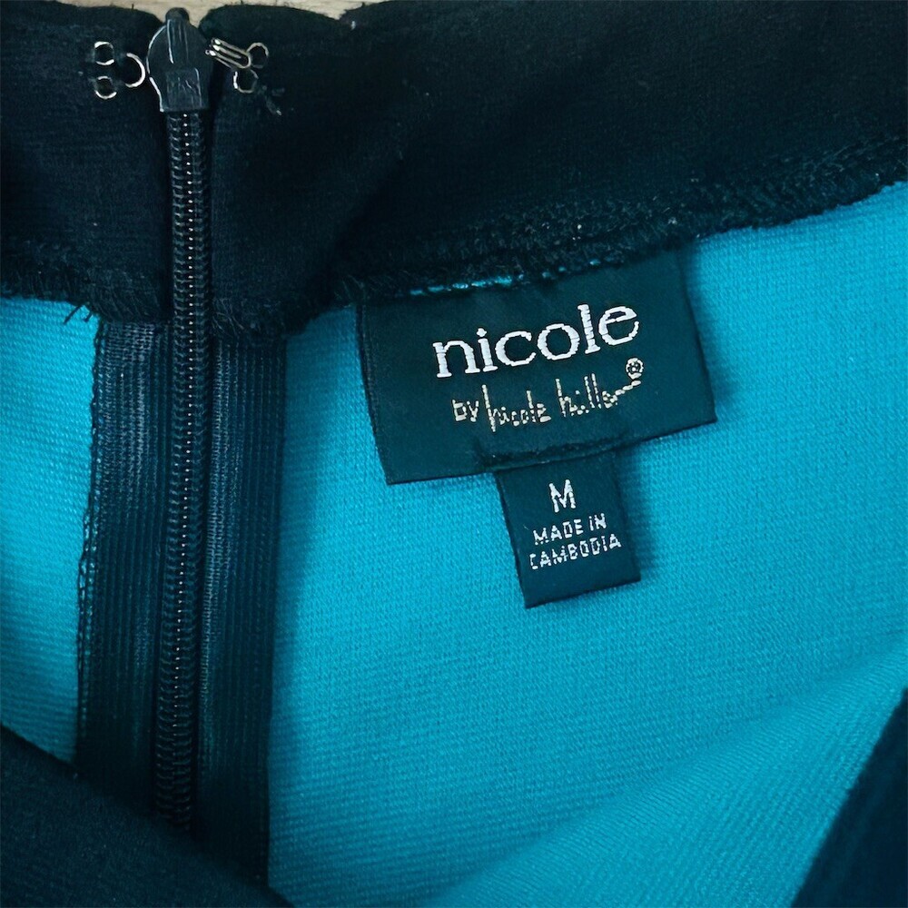 Nicole by Nicole Miller Dress Womens Size M Teal Black Colorblock Sheath - Picture 2 of 7